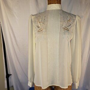 Ladies LLOYD WILLIAMS Sheer Silky Blouse w/Hand Embroidered Design - 4